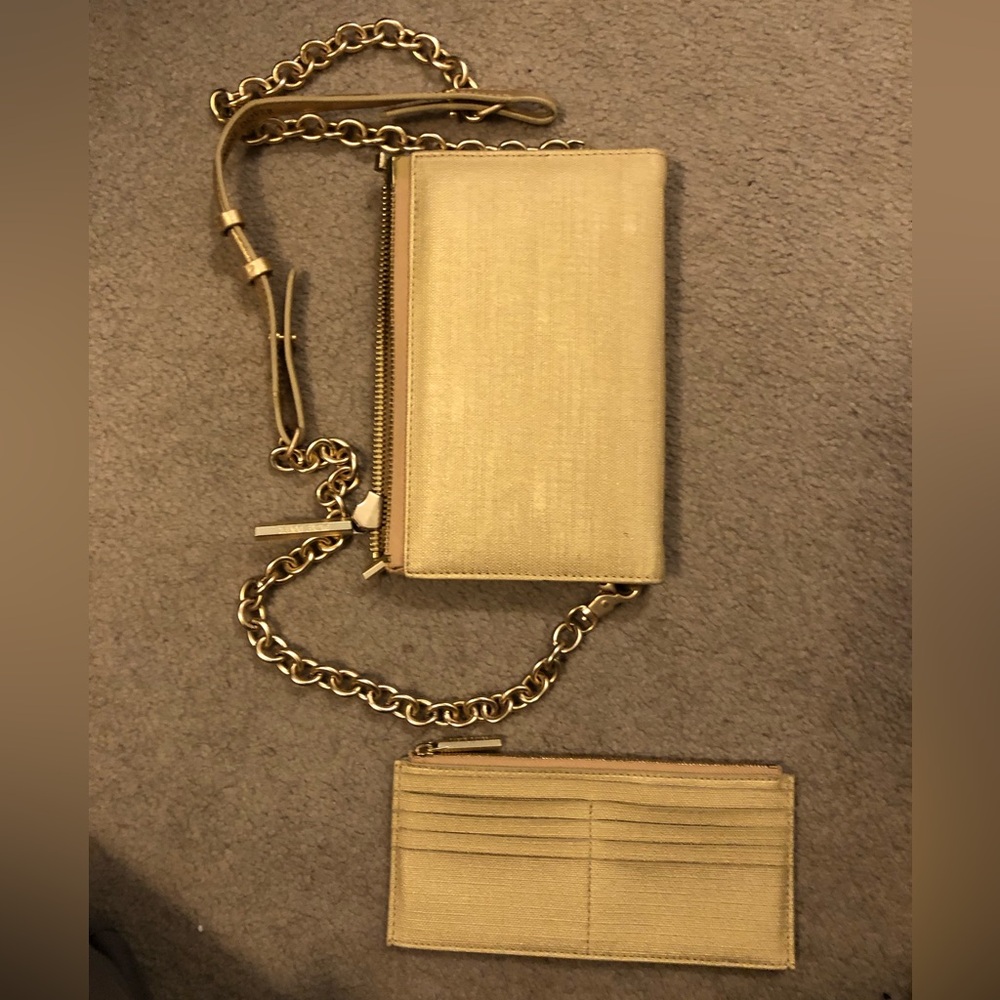 Dagne Dover gold purse with removable wallet